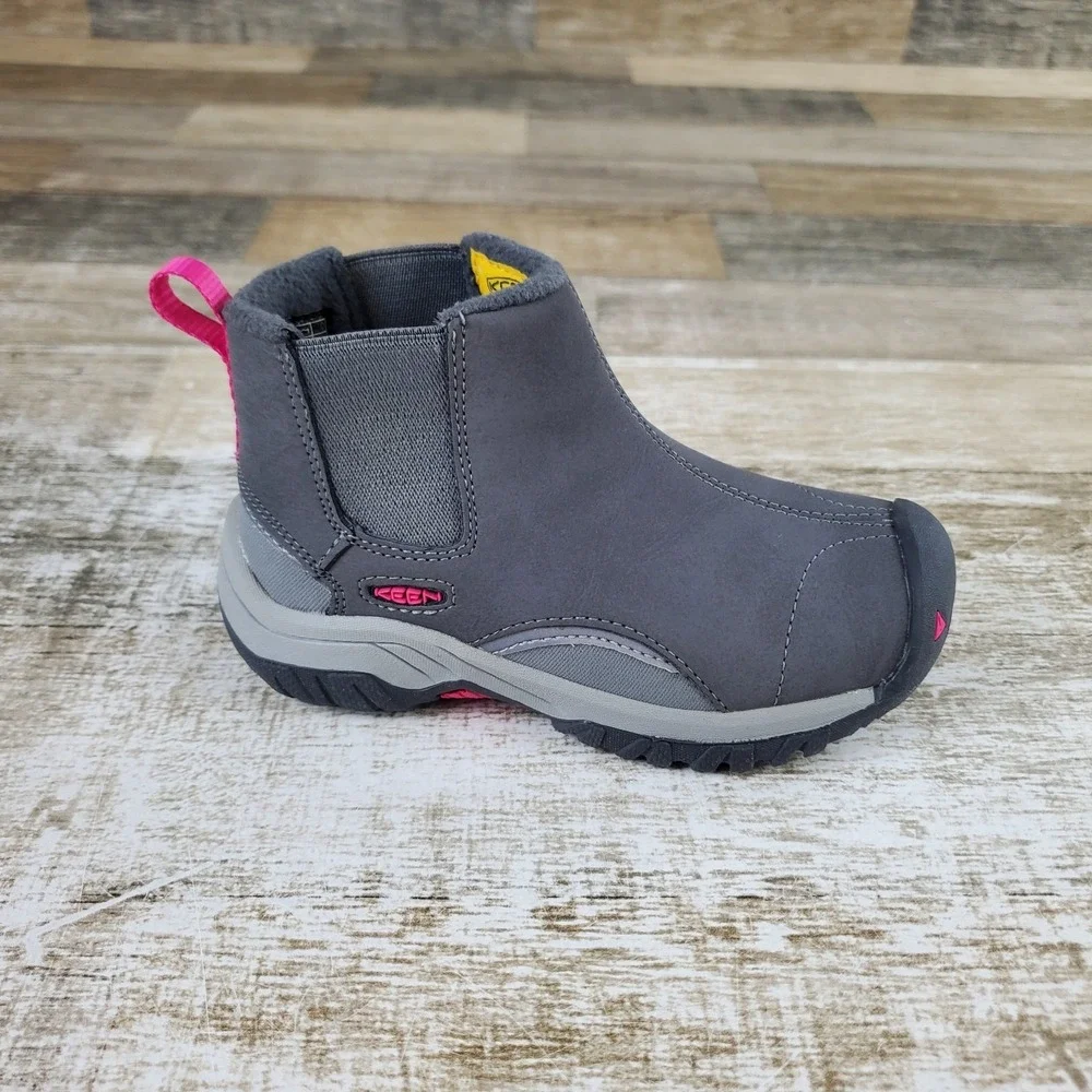 Keen Kootenay III Kids‎ Chelsea Boots Sz 9 Gray Leather Slip On NEW NWOB